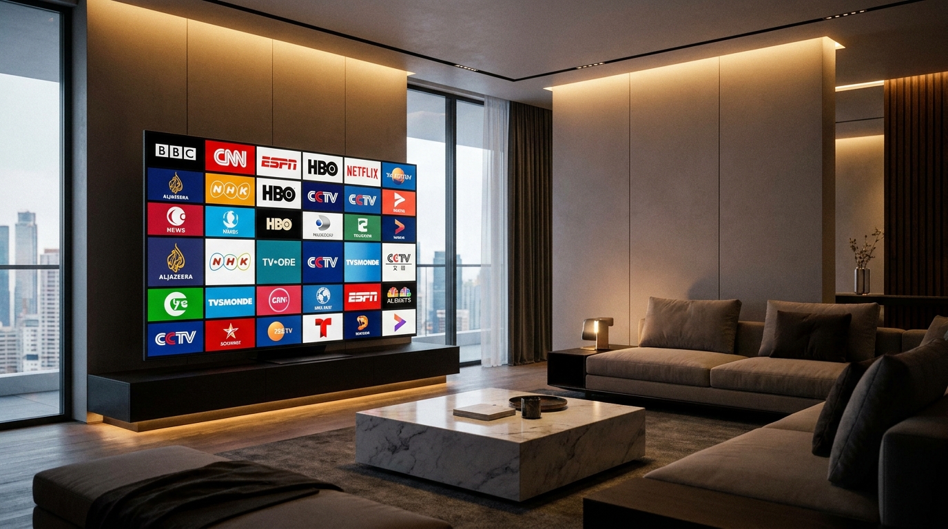 best iptv playlists reddit - A sleek, modern living room with a large
