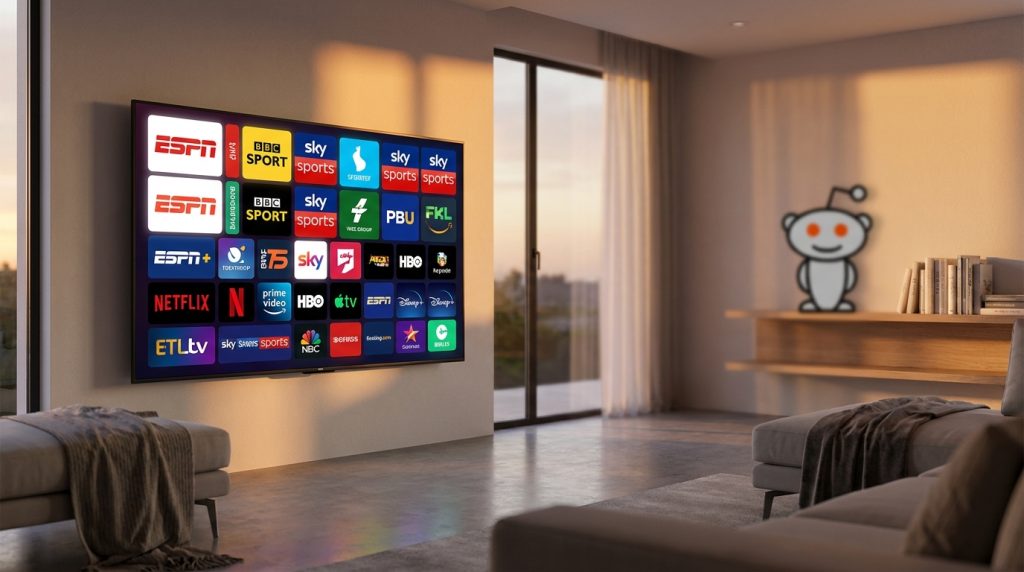 best iptv reddit - A modern, sleek living room with a large
