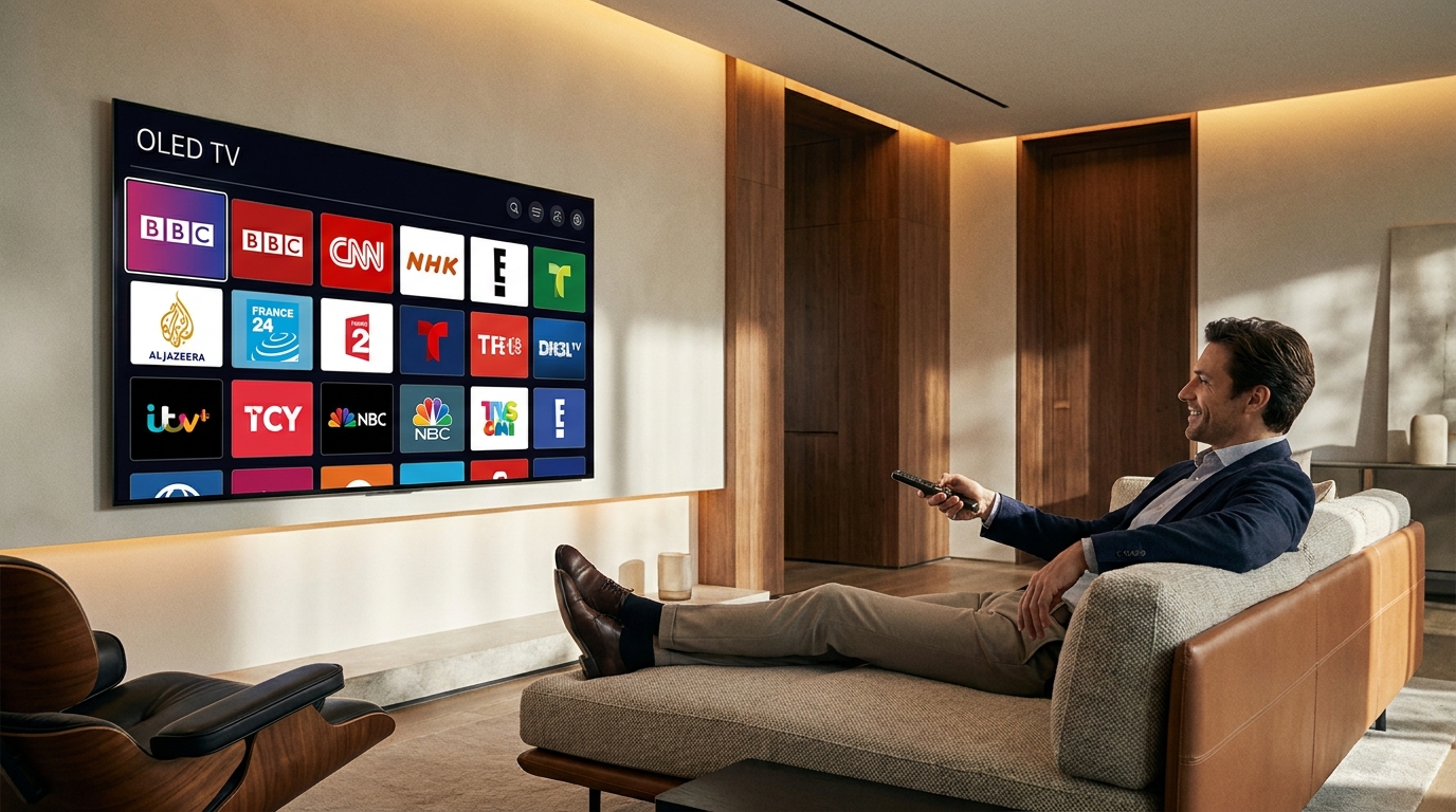 best iptv reddit - A modern, sleek living room with a large
