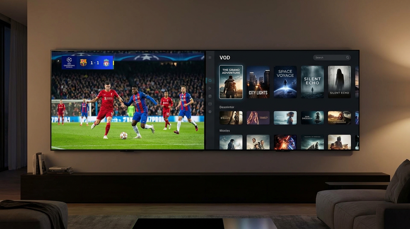 best iptv reddit - A split-screen image showing a live Champions League