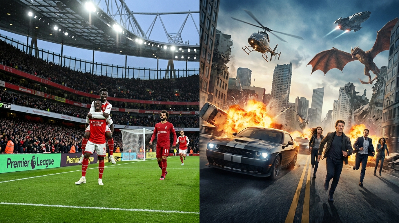 best iptv services 2025 - A dynamic split-screen image showing a live Premier