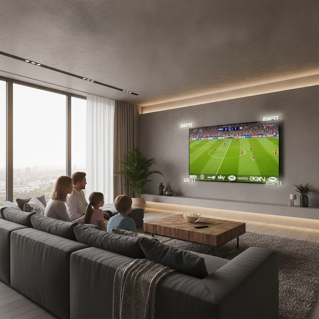 best iptv services - A modern living room with a family watching