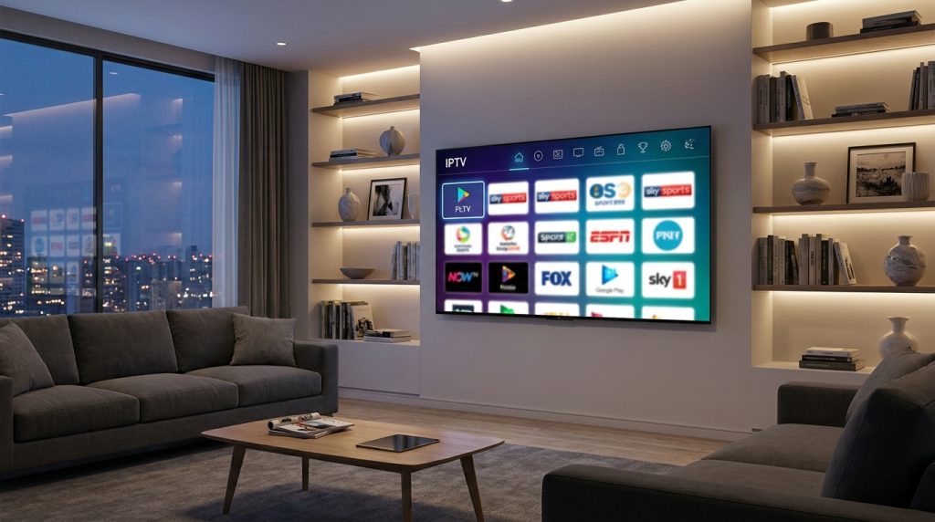 best iptv services reddit - A sleek, modern living room with a large