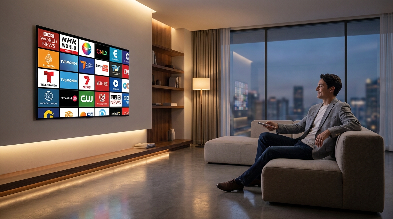 reddit best iptv - A sleek, modern living room with a large